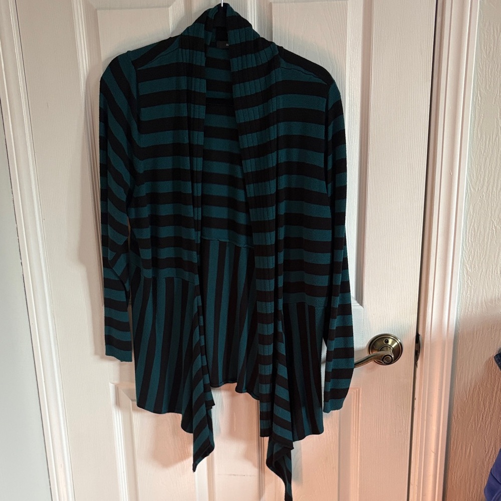 89th & Madison Black and Teal Striped Cardigan